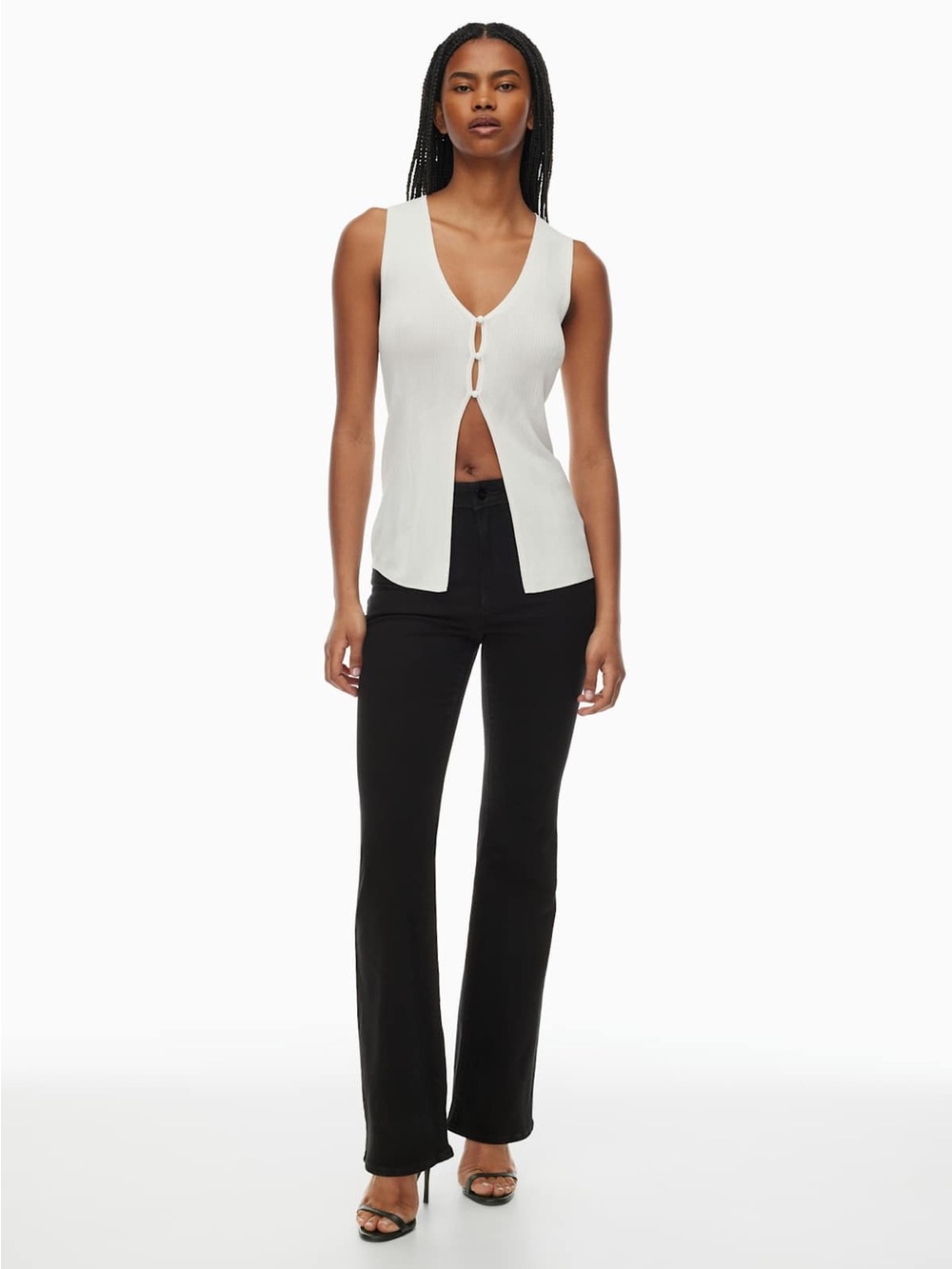 Aritzia White Sleeveless V-Neck Button-Front Tank